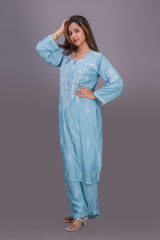 MUSLIN KURTA SET(WHITE THREAD)