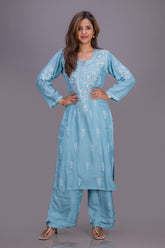 MUSLIN KURTA SET(WHITE THREAD)