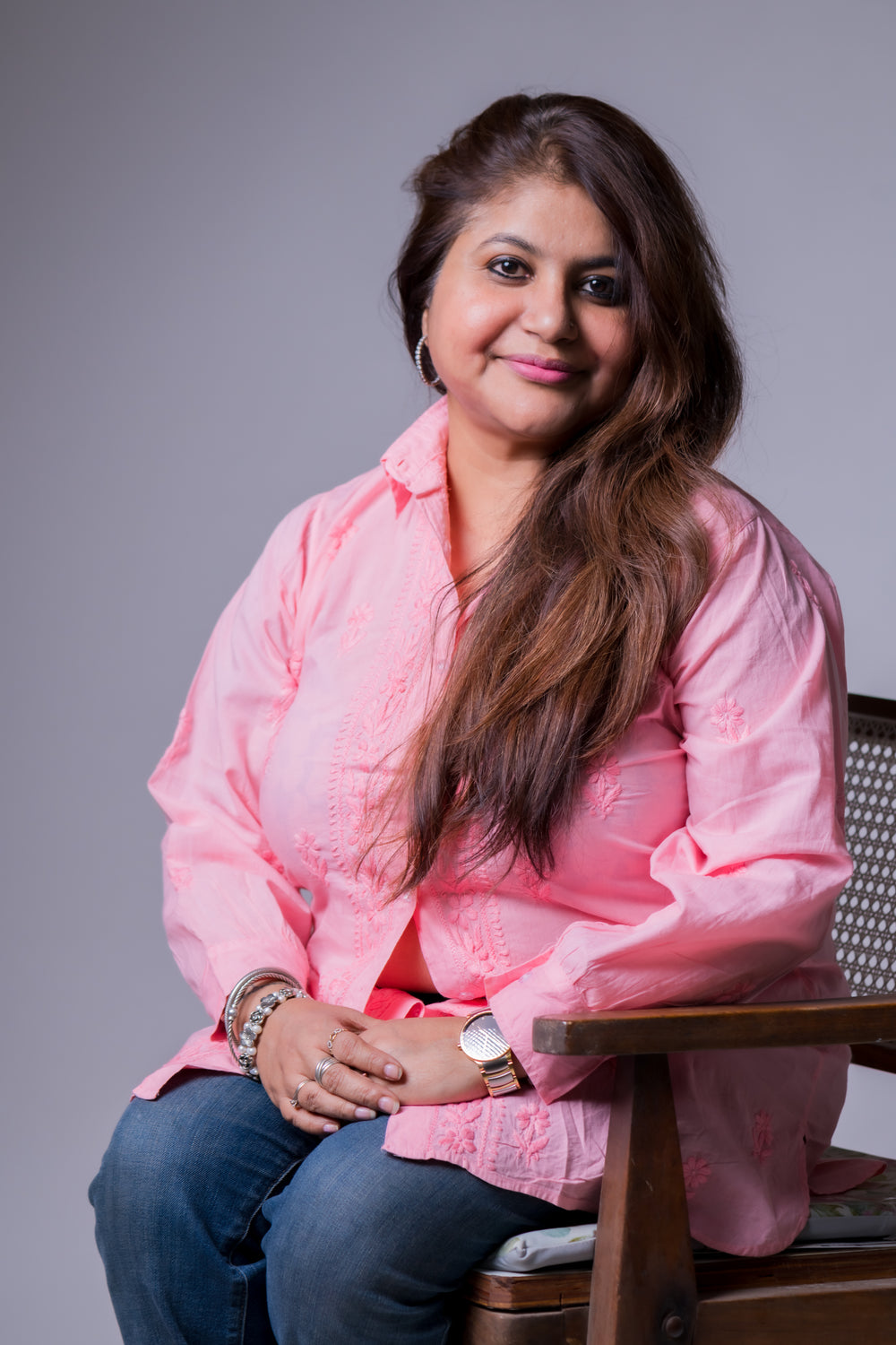 COTTONCHIKANKARI COLLAR SHIRT (FULL SLEEVES)