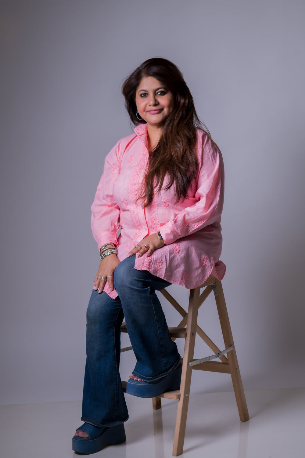 COTTONCHIKANKARI COLLAR SHIRT (FULL SLEEVES)