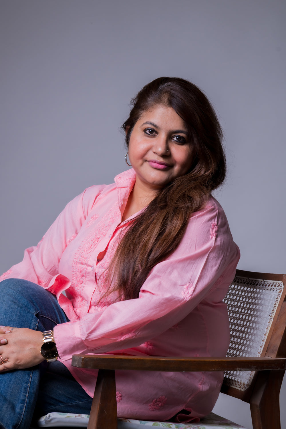 COTTONCHIKANKARI COLLAR SHIRT (FULL SLEEVES)