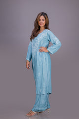 MUSLIN KURTA SET(WHITE THREAD)
