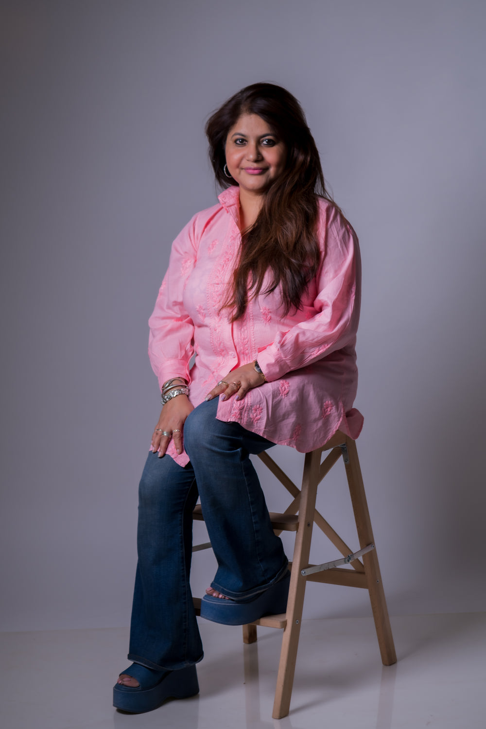 COTTONCHIKANKARI COLLAR SHIRT (FULL SLEEVES)
