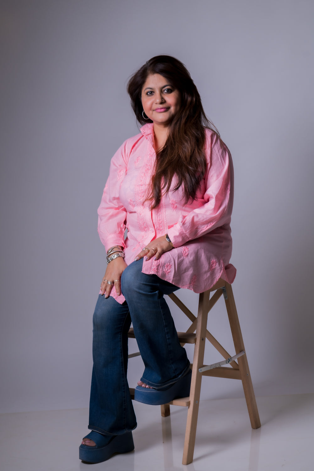 COTTONCHIKANKARI COLLAR SHIRT (FULL SLEEVES)