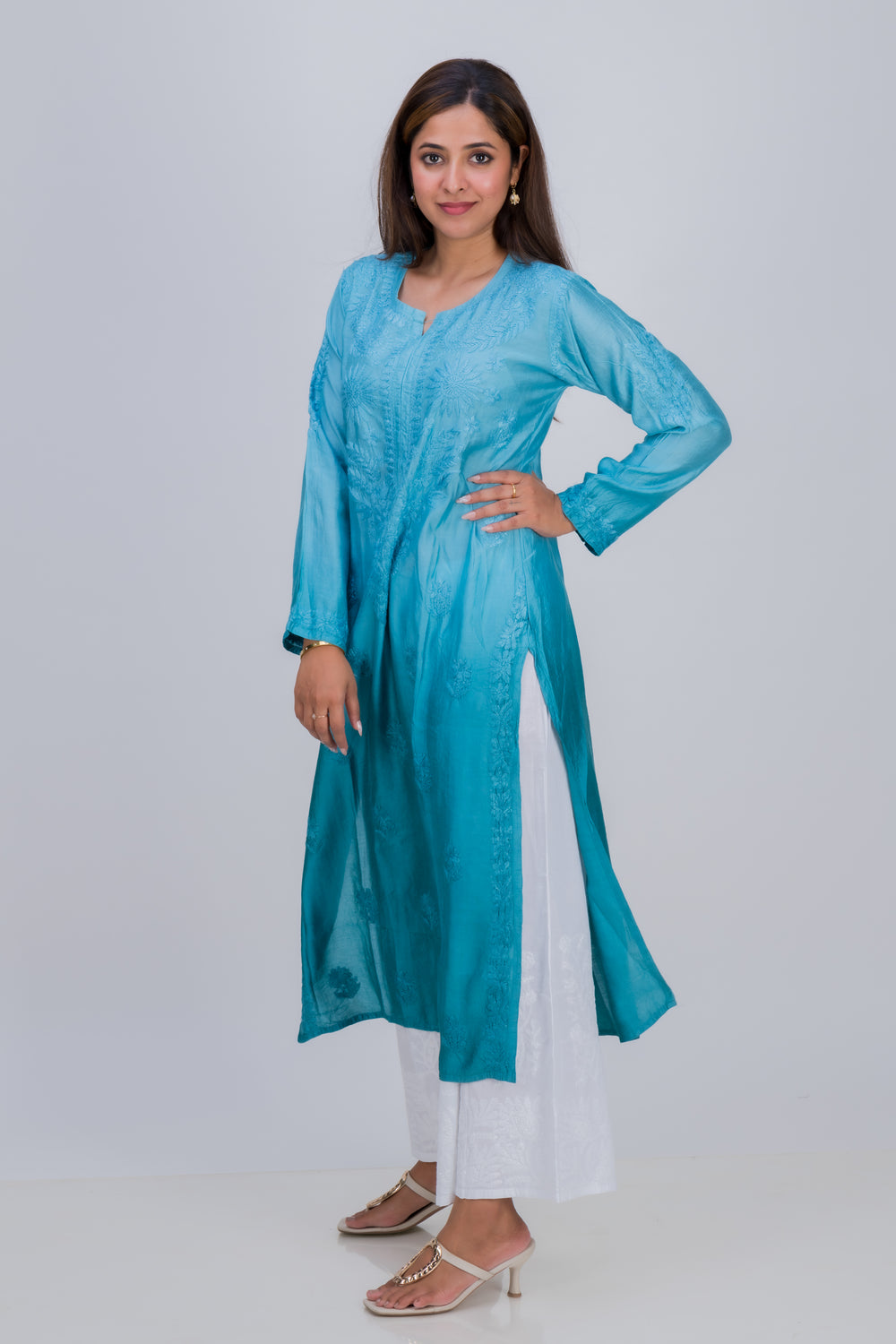 CHANDERI LONG KURTA (OMBRE)