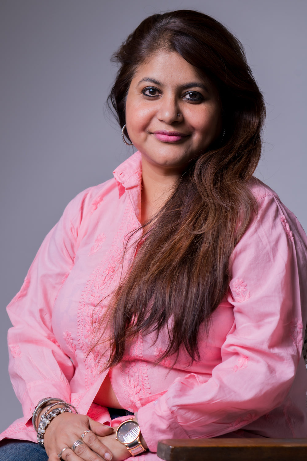 COTTONCHIKANKARI COLLAR SHIRT (FULL SLEEVES)