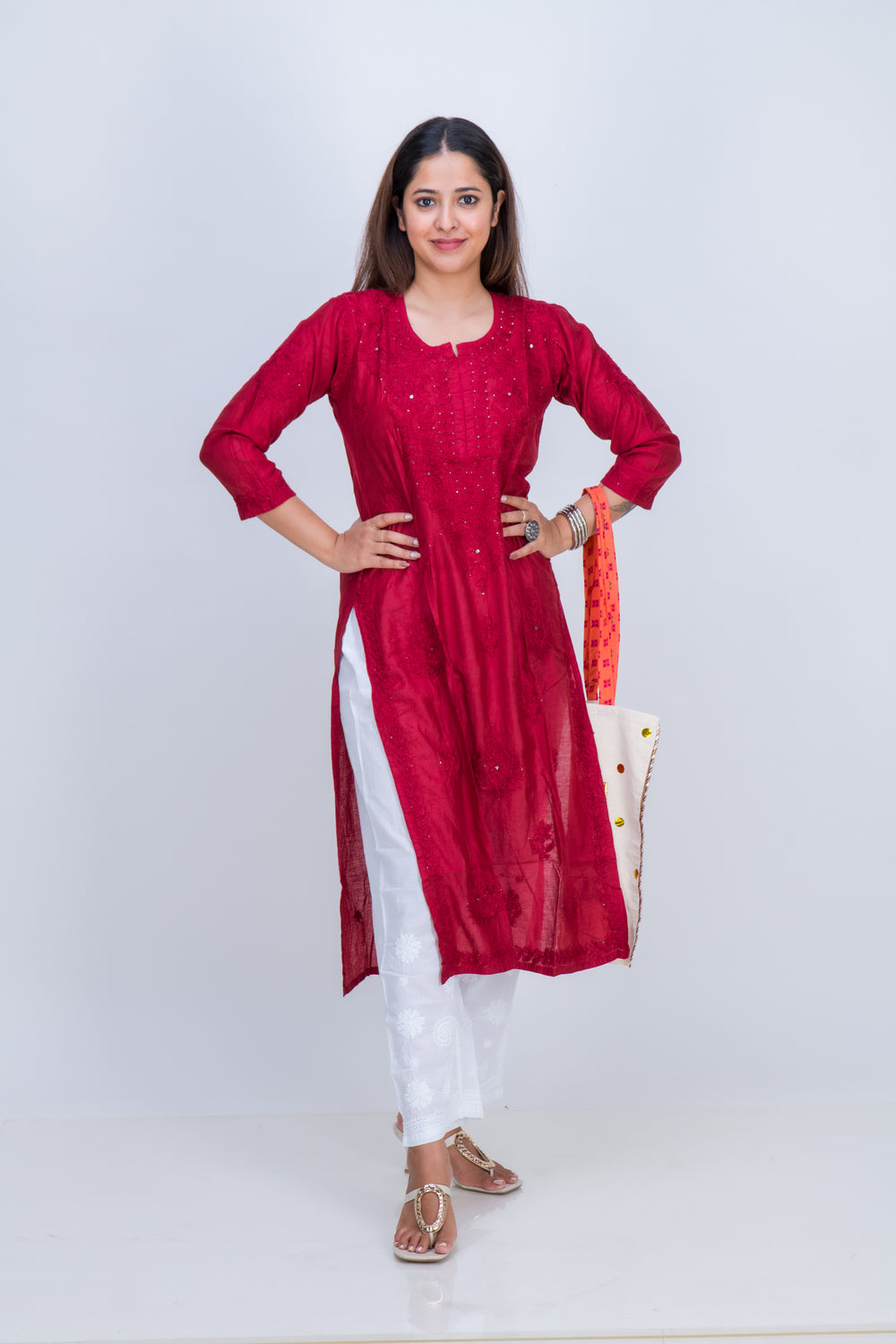 CHANDERI MUKAISH LONG KURTA