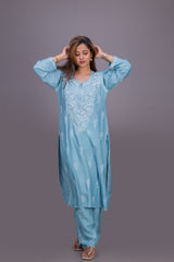 MUSLIN KURTA SET(WHITE THREAD)